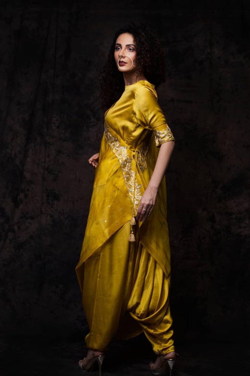 Short Top And Harrom Pants With Organza Drape Dupatta